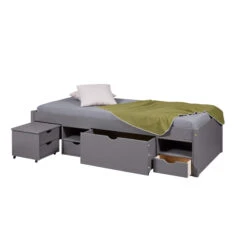 Lit Tiroir En Bois Massif 90x200 Gris - LT12013 -Lematelas Soldes Boutique lit rangement ouvert 90x200 fond blanc