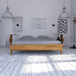 Lit Avec Pieds Inclinés En Chêne Massif Clair - LT36003 -Lematelas Soldes Boutique lit retro face ambiance