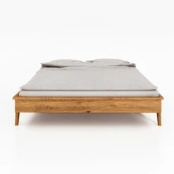 Lit Avec Pieds Inclinés En Chêne Massif Clair - LT36003 -Lematelas Soldes Boutique lit retro face fond blanc