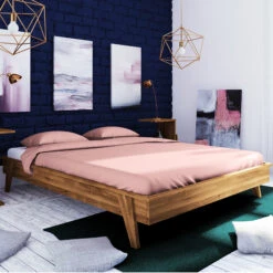 Lit Avec Pieds Inclinés En Chêne Massif Clair - LT36003 -Lematelas Soldes Boutique lit retro profil ambiance 2