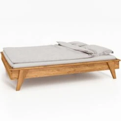 Lit Avec Pieds Inclinés En Chêne Massif Clair - LT36003 -Lematelas Soldes Boutique lit retro profil droit fond blanc