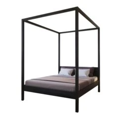 Lit à Baldaquin En Bois Noir - LT14032