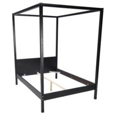 Lit à Baldaquin En Bois Noir - LT14032 -Lematelas Soldes Boutique lit romance noir sommier fond blanc