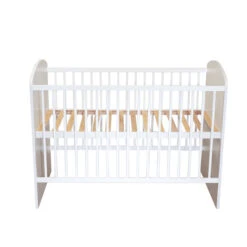 Lit Bébé En Bois Massif Blanc Avec Sommier Réglable En Hauteur 60x120 -Lematelas Soldes Boutique lit sarah face fond blanc 1