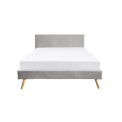 Lit En Bois Avec Tête De Lit Tissu Gris Clair - LT17020