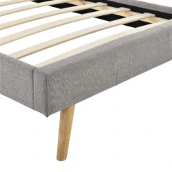Lit En Bois Avec Tête De Lit Tissu Gris Clair - LT17020 -Lematelas Soldes Boutique lit scandinave gris clair 90x190 zoom pied fond blanc