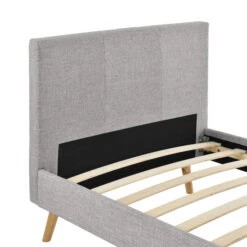 Lit En Bois Avec Tête De Lit Tissu Gris Clair - LT17020 -Lematelas Soldes Boutique lit scandinave gris clair 90x190 zoom tdl fond blanc