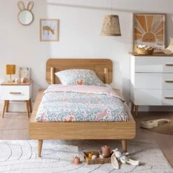 Ensemble Lit + Tête De Lit SMOOTHCLOUD En Bois Naturel Et Blanc -Lematelas Soldes Boutique lit simple ambiance 18 2