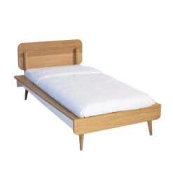 Ensemble Lit + Tête De Lit SMOOTHCLOUD En Bois Naturel Et Blanc -Lematelas Soldes Boutique lit simple detoure 5