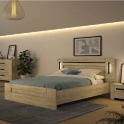 Lit En Bois Clair Avec Led Sensitive - LT5072 -Lematelas Soldes Boutique lit sofia ambiance 2