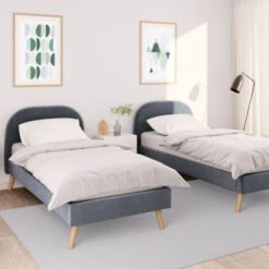 Lit Avec Sommier à Lattes Intégré Et Tête De Lit En Tissu Gris Foncé - LT17106 -Lematelas Soldes Boutique lit somn 90x190 ambaince