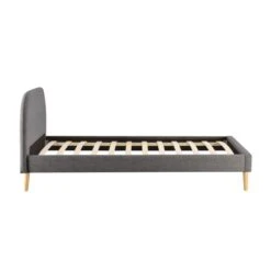 Lit Avec Sommier à Lattes Intégré Et Tête De Lit En Tissu Gris Foncé - LT17106 -Lematelas Soldes Boutique lit somn 90x190 c t fond blanc