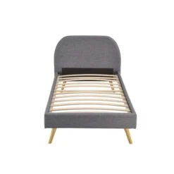 Lit Avec Sommier à Lattes Intégré Et Tête De Lit En Tissu Gris Foncé - LT17106 -Lematelas Soldes Boutique lit somn 90x190 face fond blanc