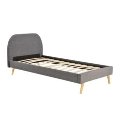 Lit Avec Sommier à Lattes Intégré Et Tête De Lit En Tissu Gris Foncé - LT17106 -Lematelas Soldes Boutique lit somn 90x190 profil fond blanc