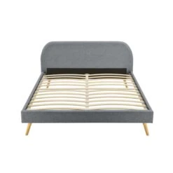 Lit Avec Sommier à Lattes Intégré Et Tête De Lit En Tissu Gris Foncé - LT17106 -Lematelas Soldes Boutique lit somn double face fond blanc
