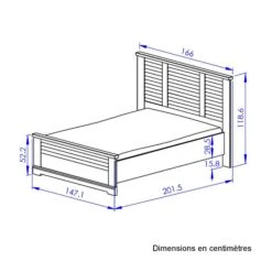 Lit En Bois Clair Imitation Châtaignier - LT5066 -Lematelas Soldes Boutique lit thelma 140x190 dimensions fond blanc