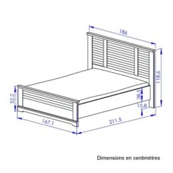 Lit En Bois Clair Imitation Châtaignier - LT5066 -Lematelas Soldes Boutique lit thelma 160x200 dimensions fond blanc