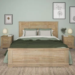 Lit En Bois Clair Imitation Châtaignier - LT5066 -Lematelas Soldes Boutique lit thelma face ambiance