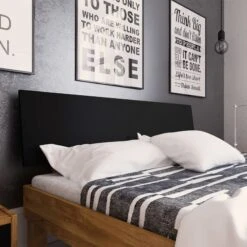 Lit Avec Pieds Carrés En Chêne Massif Clair Et Tête De Lit Noire - LT36005 -Lematelas Soldes Boutique lit vigo 1302 tete de lit ambiance 2