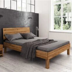 Lit Avec Pieds Carrés Et Tête De Lit En Chêne Massif Clair - LT36004 -Lematelas Soldes Boutique lit vigo profil ambiance