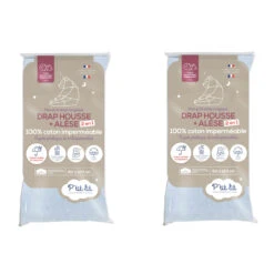 Lot De 2 Draps Housses Bébé + Alèses 2 En 1 Coton Imperméable Gris