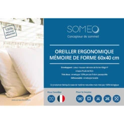 Lot De 2 Oreillers Ergonomiques Mousse Mémoire Végétale Et Taies D'oreillers Percale Someo 40x60 -Lematelas Soldes Boutique lot 2 oreiller ergo mousse memoire vegetale 6
