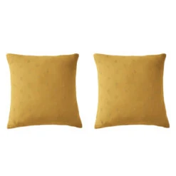 Lot De 2 Taies D'oreillers Brodées Double Gaze De Coton 22 Lot De 2 Taies D'oreillers Brodées Double Gaze De Coton -Lematelas Soldes Boutique lot taie oreiller boho jaune fond blanc
