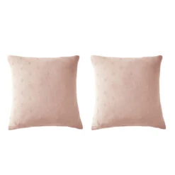 Lot De 2 Taies D'oreillers Brodées Double Gaze De Coton 27 Lot De 2 Taies D'oreillers Brodées Double Gaze De Coton -Lematelas Soldes Boutique lot taie oreiller boho rose fond blanc