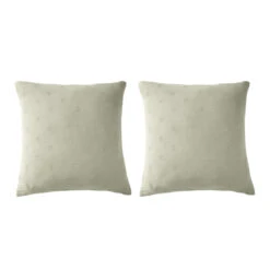 Lot De 2 Taies D'oreillers Brodées Double Gaze De Coton 28 Lot De 2 Taies D'oreillers Brodées Double Gaze De Coton -Lematelas Soldes Boutique lot taie oreiller boho vert fond blanc