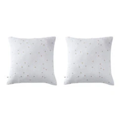 Lot De 2 Taies D'oreillers à Pois Brodés Double Gaze De Coton -Lematelas Soldes Boutique lot taie oreiller chic blanc fond blanc