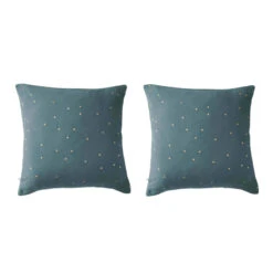 Lot De 2 Taies D'oreillers à Pois Brodés Double Gaze De Coton -Lematelas Soldes Boutique lot taie oreiller chic canard fond blanc