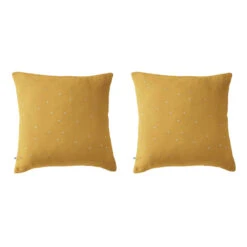 Lot De 2 Taies D'oreillers à Pois Brodés Double Gaze De Coton -Lematelas Soldes Boutique lot taie oreiller chic jaune fond blanc
