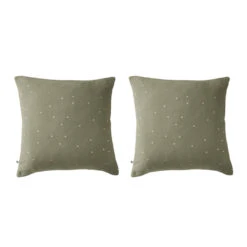 Lot De 2 Taies D'oreillers à Pois Brodés Double Gaze De Coton -Lematelas Soldes Boutique lot taie oreiller chic kaki fond blanc