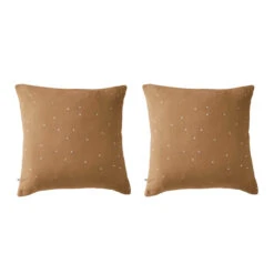 Lot De 2 Taies D'oreillers à Pois Brodés Double Gaze De Coton -Lematelas Soldes Boutique lot taie oreiller chic marron fond blanc