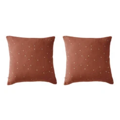 Lot De 2 Taies D'oreillers à Pois Brodés Double Gaze De Coton -Lematelas Soldes Boutique lot taie oreiller chic orange fond blanc