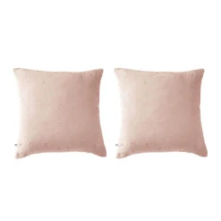 Lot De 2 Taies D'oreillers à Pois Brodés Double Gaze De Coton -Lematelas Soldes Boutique lot taie oreiller chic rose fond blanc