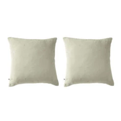 Lot De 2 Taies D'oreillers à Pois Brodés Double Gaze De Coton -Lematelas Soldes Boutique lot taie oreiller chic vert fond blanc