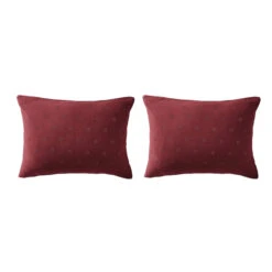 Lot De 2 Taies D'oreillers Brodées Double Gaze De Coton 38 Lot De 2 Taies D'oreillers Brodées Double Gaze De Coton -Lematelas Soldes Boutique lot taie oreiller rectangle boho bordeaux fond blanc