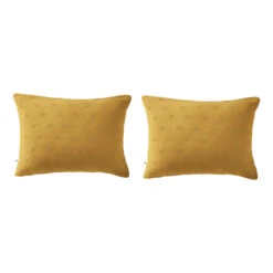 Lot De 2 Taies D'oreillers Brodées Double Gaze De Coton 30 Lot De 2 Taies D'oreillers Brodées Double Gaze De Coton -Lematelas Soldes Boutique lot taie oreiller rectangle boho jaune fond blanc