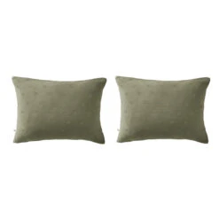Lot De 2 Taies D'oreillers Brodées Double Gaze De Coton 31 Lot De 2 Taies D'oreillers Brodées Double Gaze De Coton -Lematelas Soldes Boutique lot taie oreiller rectangle boho kaki fond blanc