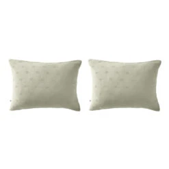 Lot De 2 Taies D'oreillers Brodées Double Gaze De Coton 36 Lot De 2 Taies D'oreillers Brodées Double Gaze De Coton -Lematelas Soldes Boutique lot taie oreiller rectangle boho vert fond blanc