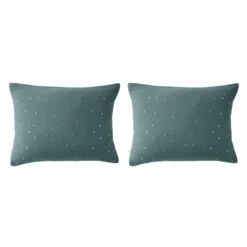 Lot De 2 Taies D'oreillers à Pois Brodés Double Gaze De Coton -Lematelas Soldes Boutique lot taie oreiller rectangle chic canard fond blanc