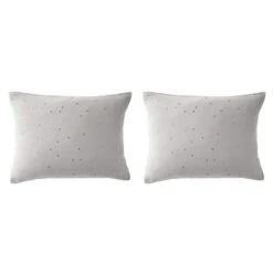Lot De 2 Taies D'oreillers à Pois Brodés Double Gaze De Coton -Lematelas Soldes Boutique lot taie oreiller rectangle chic gris fond blanc