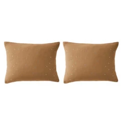 Lot De 2 Taies D'oreillers à Pois Brodés Double Gaze De Coton -Lematelas Soldes Boutique lot taie oreiller rectangle chic marron fond blanc