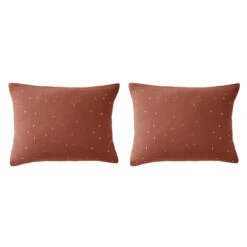 Lot De 2 Taies D'oreillers à Pois Brodés Double Gaze De Coton -Lematelas Soldes Boutique lot taie oreiller rectangle chic orange fond blanc