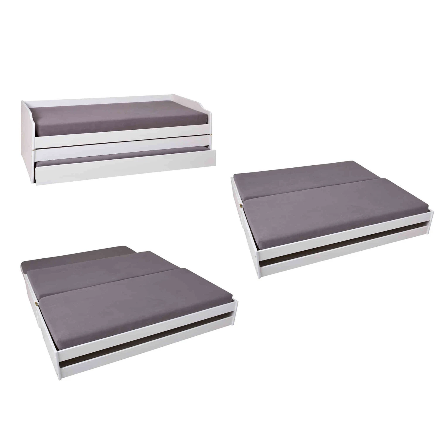 Lit Gigogne 3 Couchages En Bois Massif Blanc Laqué - LT12015 4 Lit Gigogne 3 Couchages En Bois Massif Blanc Laqué - LT12015 – Image 4