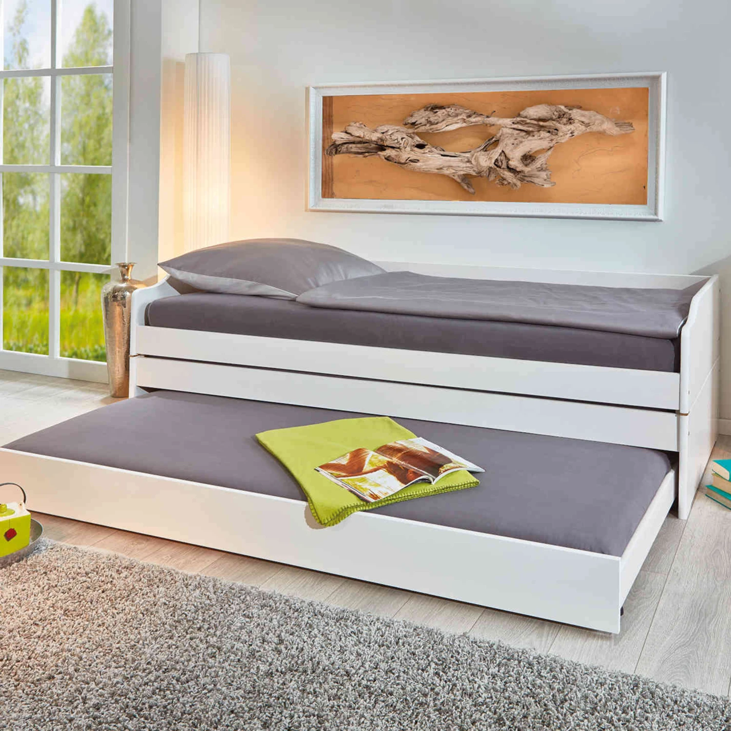 Lit Gigogne 3 Couchages En Bois Massif Blanc Laqué - LT12015 2 Lit Gigogne 3 Couchages En Bois Massif Blanc Laqué - LT12015 – Image 2