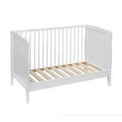Lit Bébé évolutif En Bois Massif Blanc Avec Sommier Réglable En Hauteur 60x120 -Lematelas Soldes Boutique mavi fond blanc 1