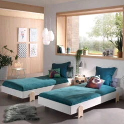 Pack 2 Lits Enfant En Bois Avec Pieds Flèche 90x200 Cm - LT2056