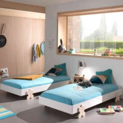 Pack 2 Lits Enfant En Bois Avec Pieds Puzzle 90x200 Cm - LT2058